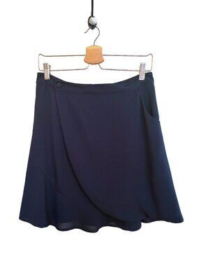 Diane Von Furstenberg Navy Lined Crepe de Chine Wrap Skirt